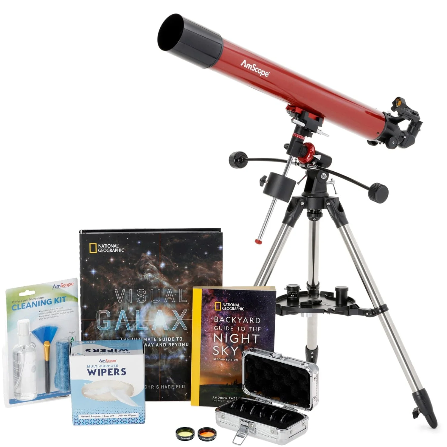 AmScope Professional Telescope Bundle Series featuring 80mm Aperture, 900mm Focal Length Reflector Telescope, Visual Galaxy book by NatGeo, Backyard Guide to the Night Sky book, and more - Image 3