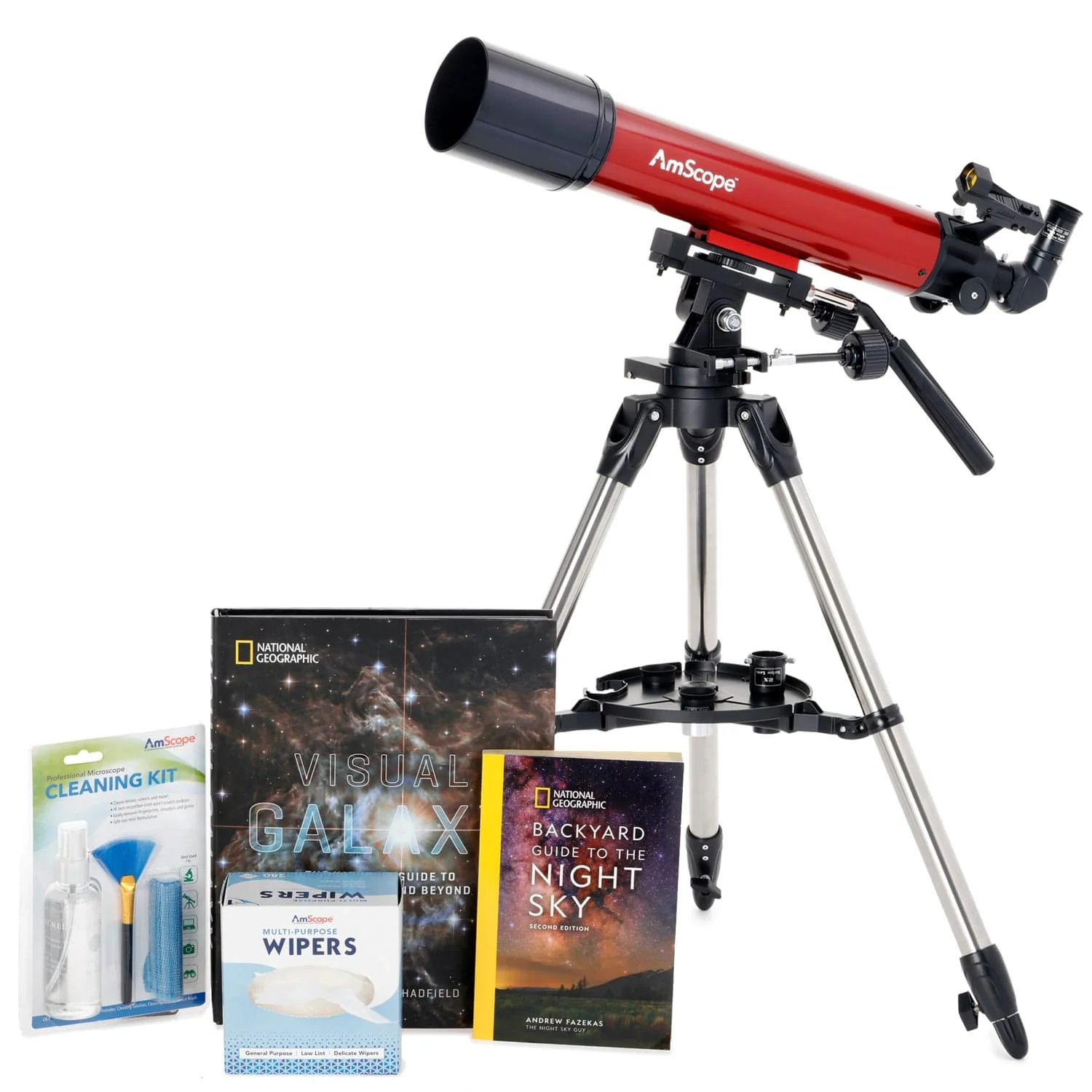 AmScope Professional Telescope Bundle Series featuring 90mm Aperture, 600mm Focal Length Refractor Telescope, Visual Galaxy book by NatGeo, Backyard Guide to the Night Sky book, and more - Image 3