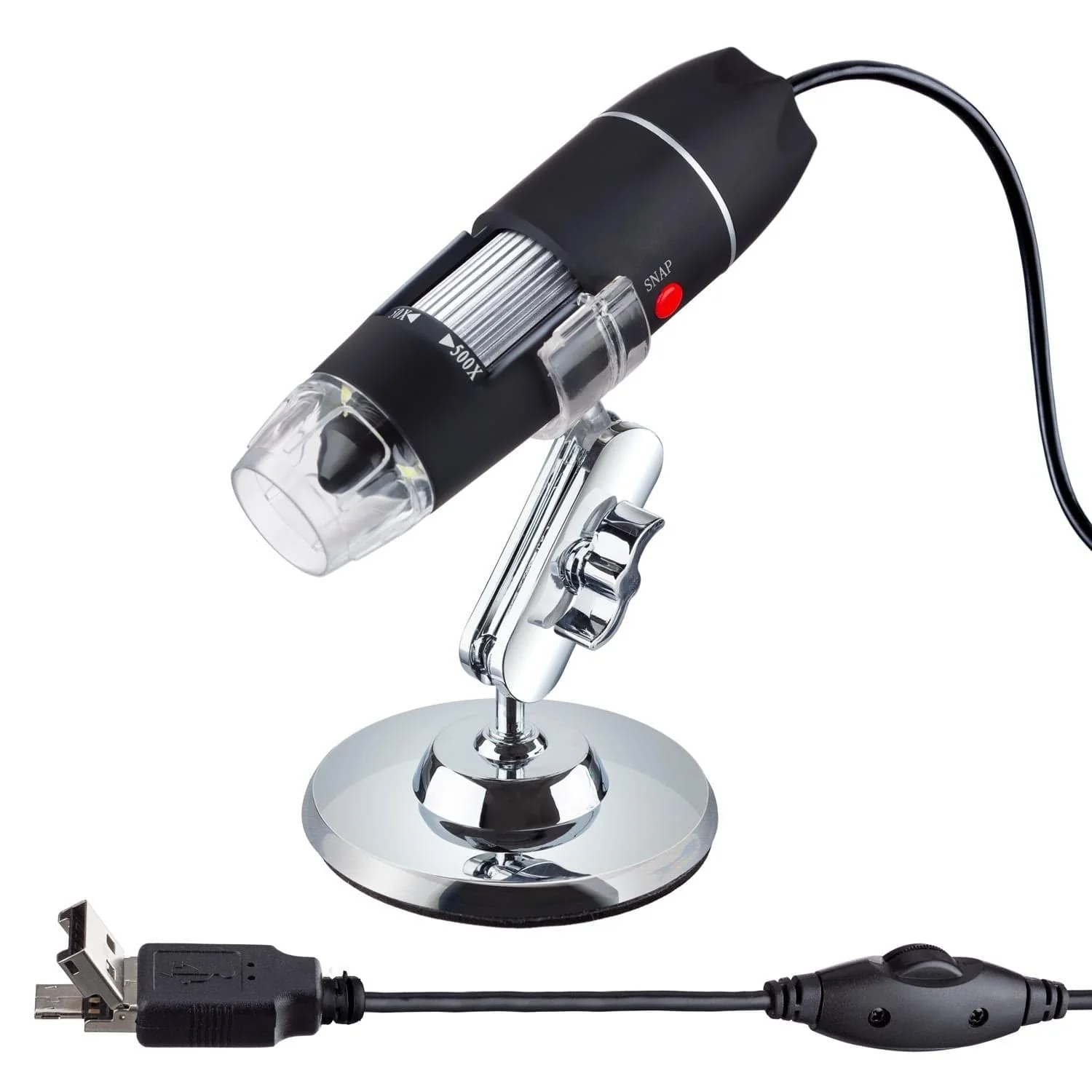 AmScope B120C-R Series Value Bundle USB-C Rechargeable Student Binocular Compound Microscope 40X-2500X Magnification with 3D Stage, 25-Piece Prepared Slides Set and Tweezers Plus BONUS Handheld Multi-USB Digital Microscope for PC and Android - Image 5