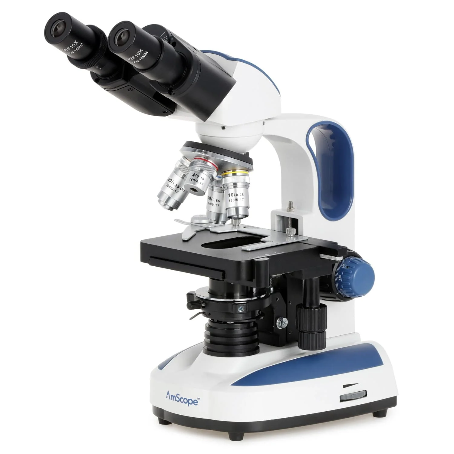 AmScope B270 Series Binocular Compound Microscope Premium Student Bundles: 40X-2500X Magnification LED with 3D Stage, C-mount Microscope Camera, Blank Slides and Cover Slips, Pipettes, 6-Piece Tweezers Set, Safety Lock, and more - Image 4