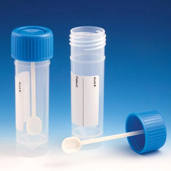 Globe Scientific 30mL Fecal Container w/Attached Screw Cap with Spoon - Image 3