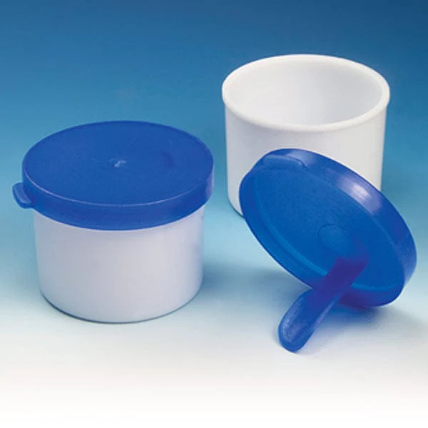 Globe Scientific Stool Container with Stick, 20mL, White PP, 100/Bag, 12 Bags/Unit