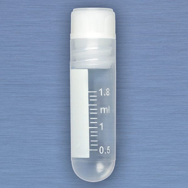 Globe Scientific CryoCLEAR vials with Attached Screwcap, Co-Molded Thermoplastic Elastomer (TPE) Sealing Layer, Round Bottom, Printed Graduations, Writing Space and Barcode