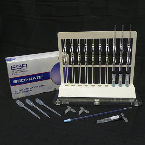 Globe Scientific ESR: Sedi-Rate Westergren Starter Kit, (Includes: 100 Test Kit, Rack, Leveling Support, ESR Pipettes & Funnels), Kit/1