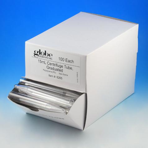 Globe Scientific Centrifuge Tube, 15mL, PS, Molded Graduations, with Separate Natural Plug Cap, Cs/1000 - Image 2