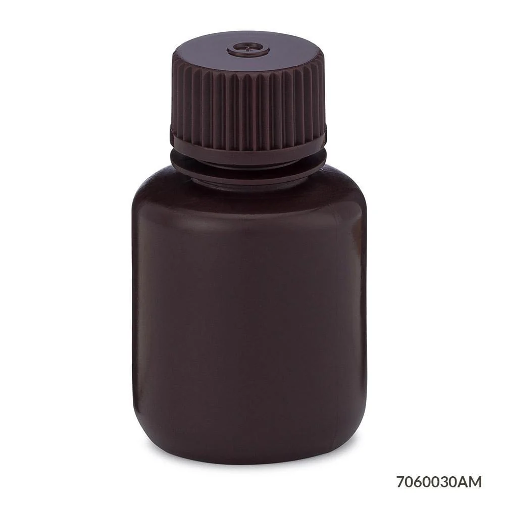 Globe Scientific Diamond RealSeal Amber Narrow Mouth HDPE Bottle W/PP Closure