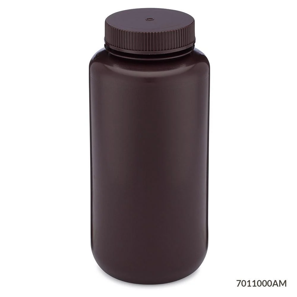 Globe Scientific Diamond RealSeal Amber Narrow Mouth HDPE Bottle W/PP Closure - Image 12