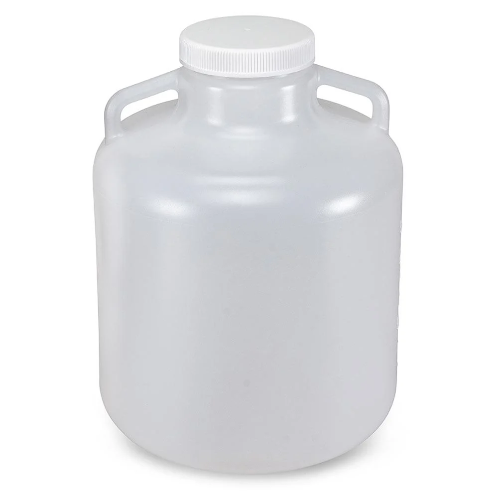 Globe Scientific Diamond RealSeal HDPP Round Carboy w/Round w/Handles, White PP Screwcap, and Molded Graduations,