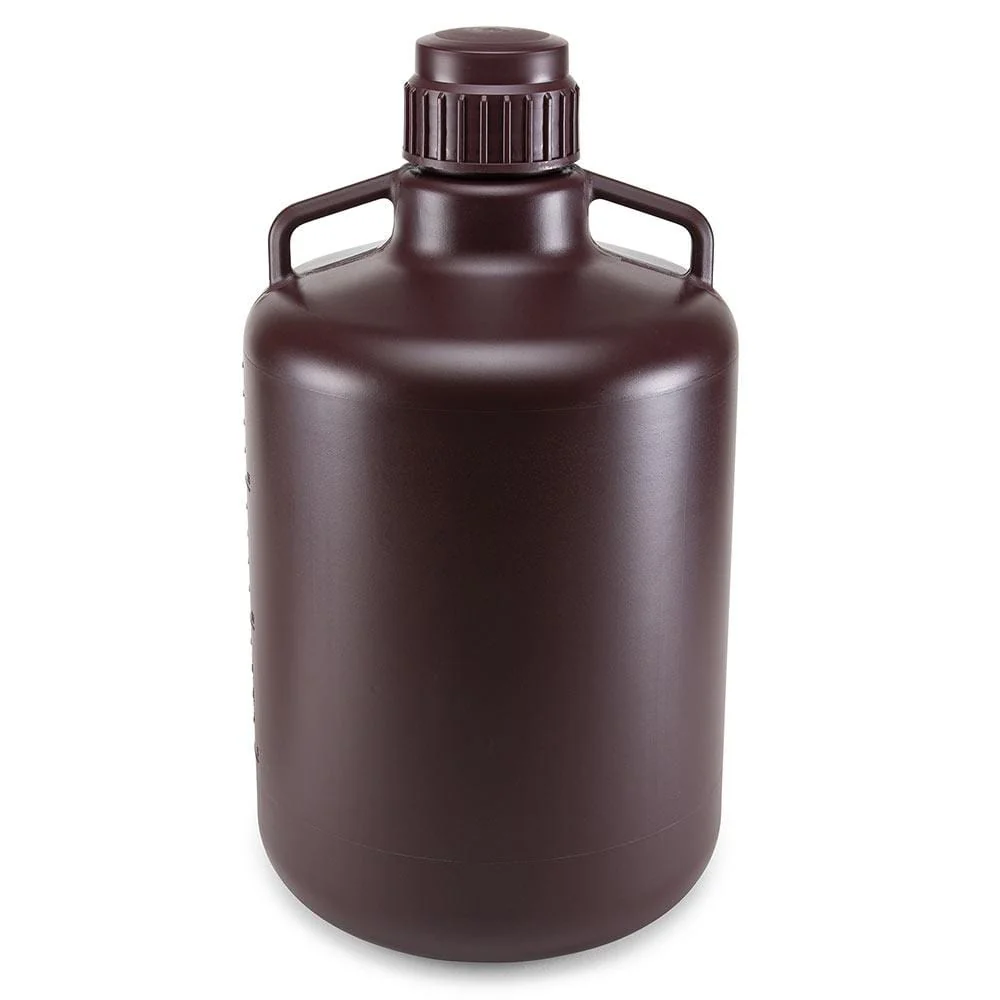 Globe Scientific Diamond RealSeal Amber HDPE Carboy w/Handles, White PP Screwcap, and Molded Graduations, - Image 2