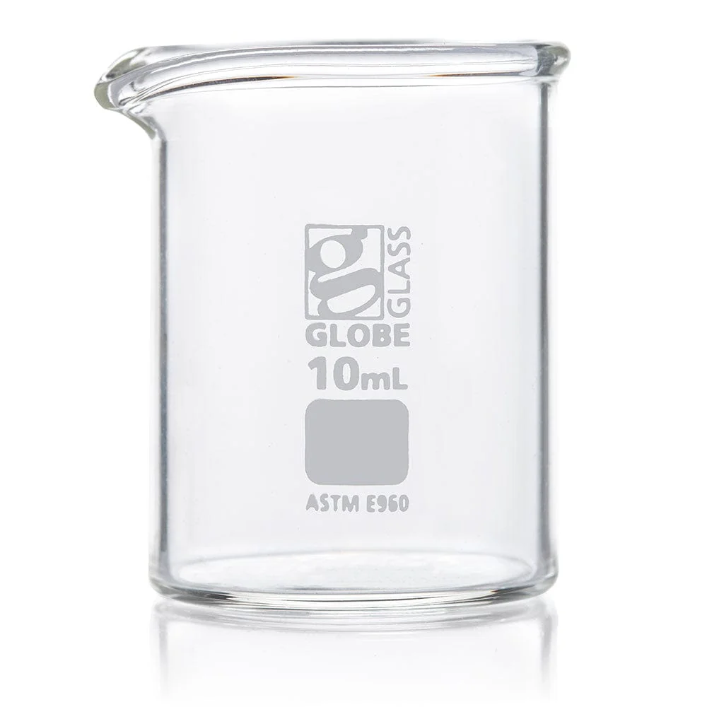 Globe Scientific Globe Glass Low Form Griffin Style Beaker, Dual Graduations, ASTM E961Beaker,