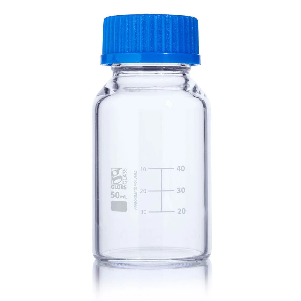 Globe Scientific Globe Glass Media Bottle w/ Screw Cap and Dual Graduations