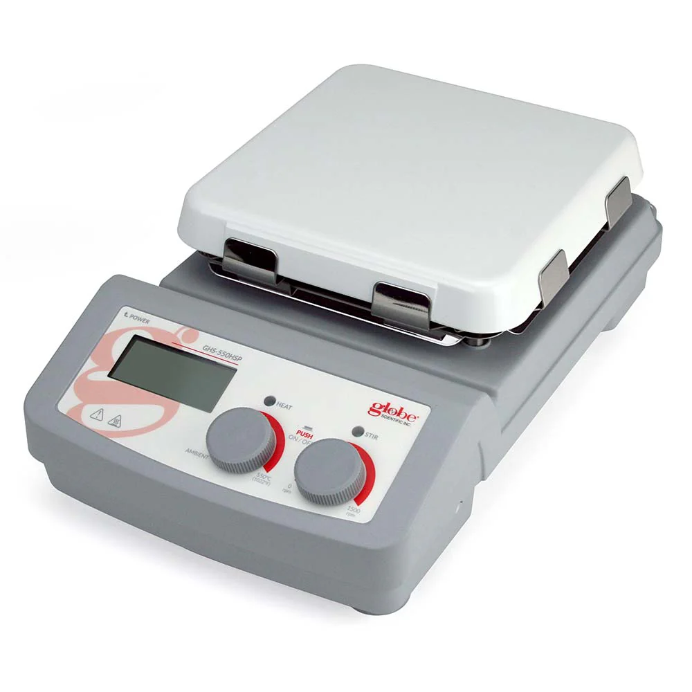 Globe Scientific Hotplate Stirrer, Digital, 550C Maximum Temperature, 7 x 7 inch glass ceramictop plate, with RS232 port, 100-120v, 50-60Hz