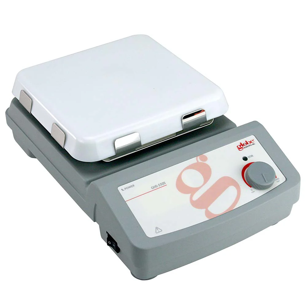 Globe Scientific Stirrer, Analog, 7 x 7 inch glass ceramictop plate, 100-120v, 50-60Hz