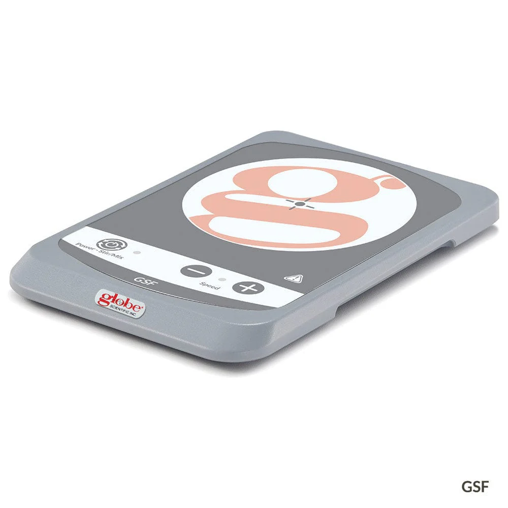 Globe Scientific Magnetic Stirrer, Low Profile, 100-240V, 50/60Hz, with US, UK, EU Plugs, 25 to 1500rpm, Auto-Reverse Function, IP65 rating, PET surface