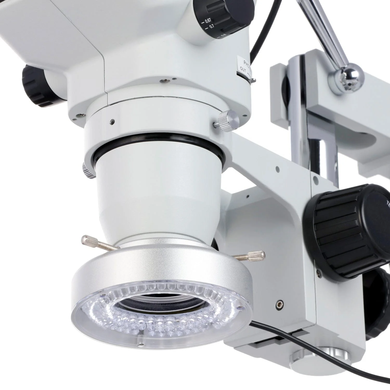 AmScope ZM-4 Series Premium Trinocular Stereo Microscope 2X-90X Magnification on Double-arm Boom-stand with 80-LED Heavy-duty Ring-light and Camera Options - Image 3