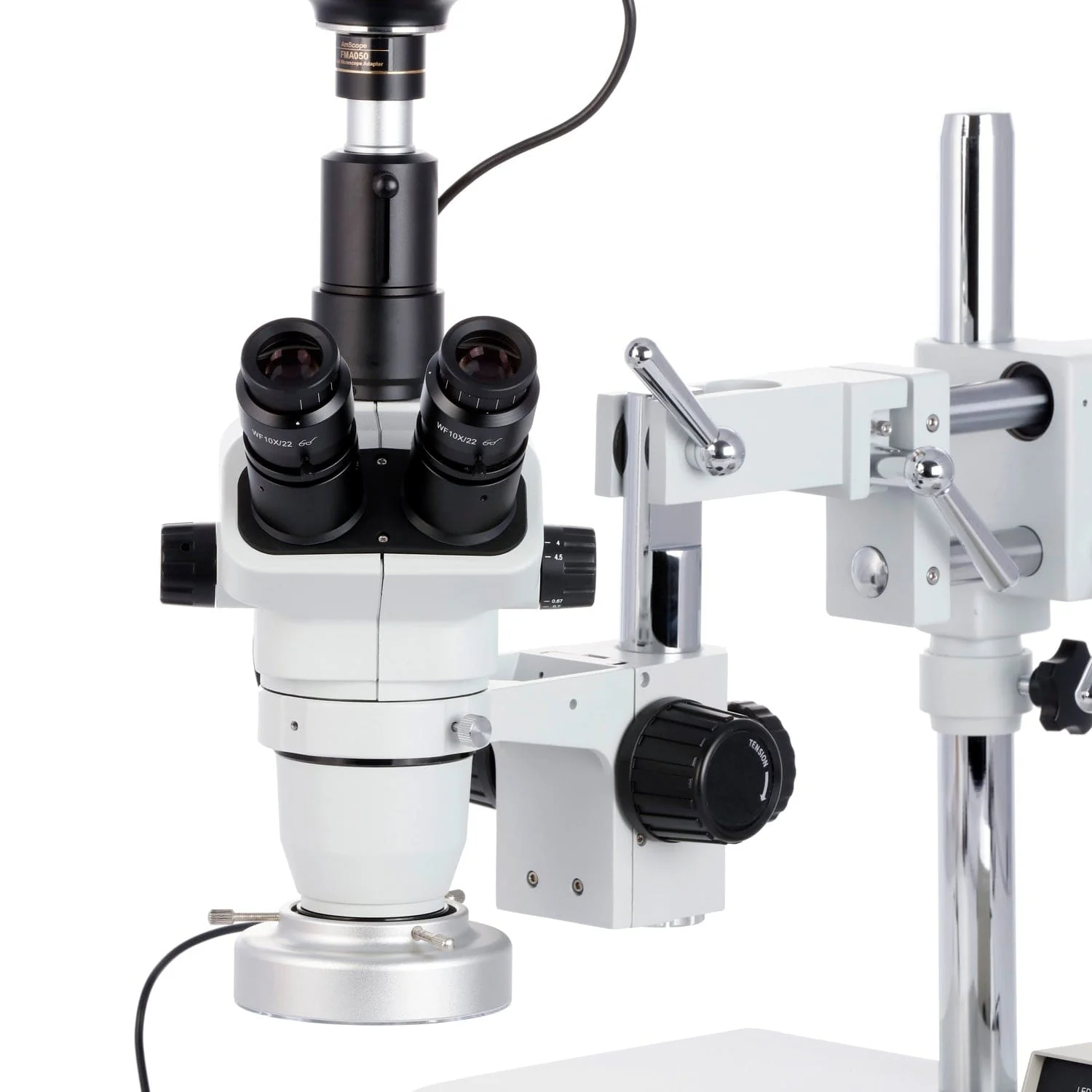 AmScope ZM-4 Series Premium Trinocular Stereo Microscope 2X-90X Magnification on Double-arm Boom-stand with 80-LED Heavy-duty Ring-light and Camera Options - Image 5
