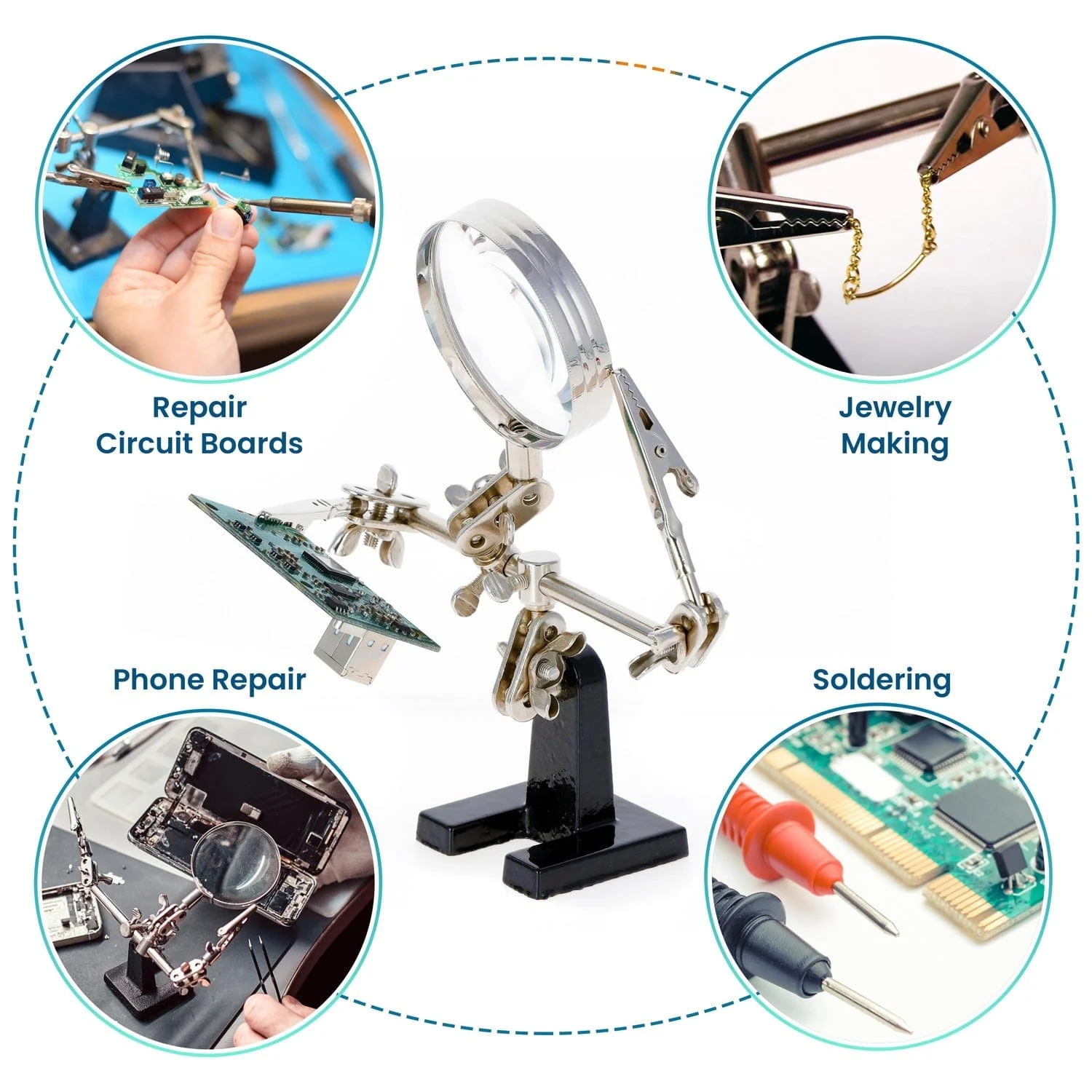 AmScope Third Hand Tool Circuit Board Holder w/ Magnifying Glass - Image 4