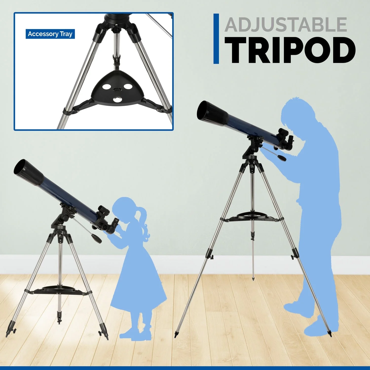 IQCrew by AmScope 35X-525X 70mm f/10 Refractor Telescope with 2-Section Altazimuth Tripod, Blue Finish - Image 3