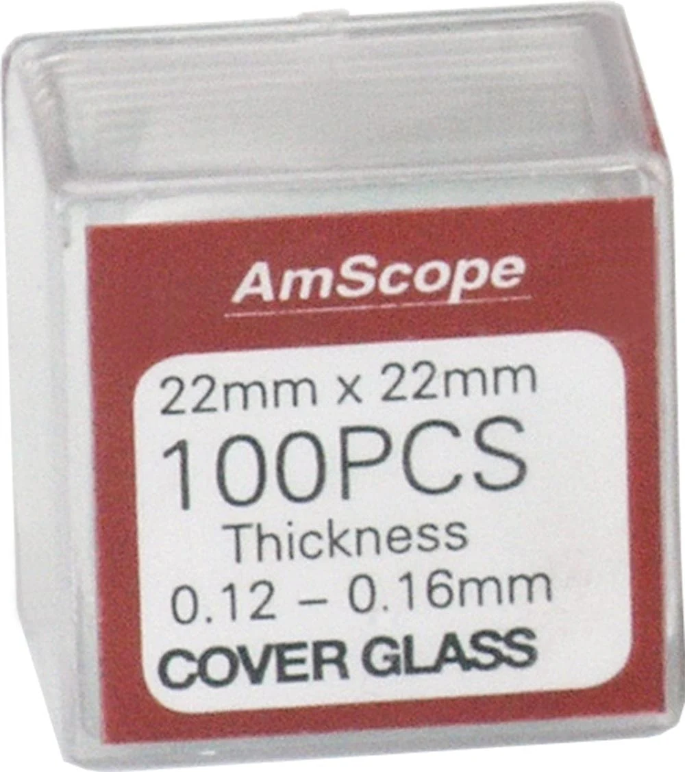 AmScope 100pc Pre-Cleaned 22mm x 22mm Square Microscope Glass Cover Slides Coverslips - Image 2