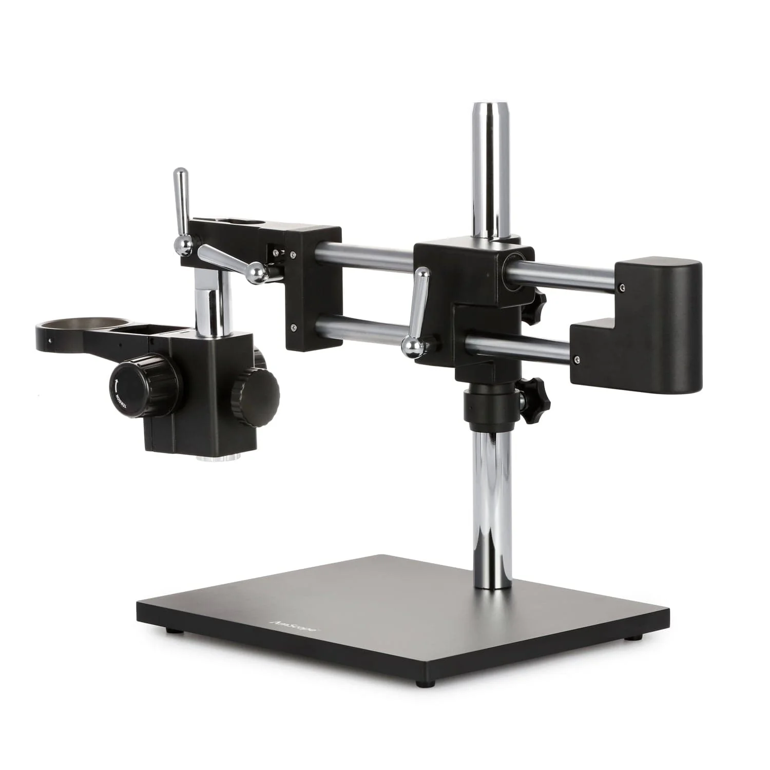 AmScope Double Arm Boom Stand for Stereo Microscopes - Steel Arms, Tube Mount, 76mm Focus Block - Image 2