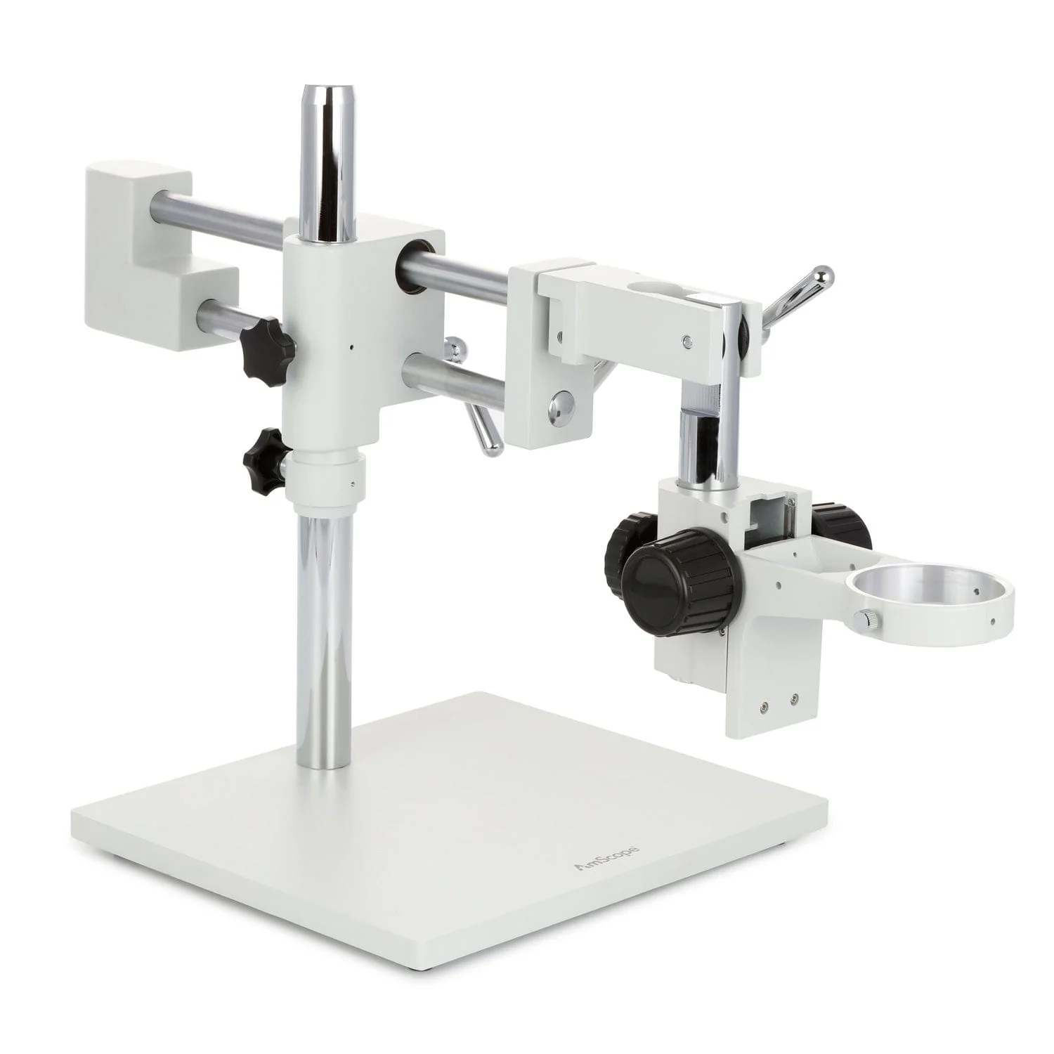 AmScope DAW2 White Double Arm Boom Stand for Stereo Microscopes - Steel Arms, 76mm Focus Block - Image 3