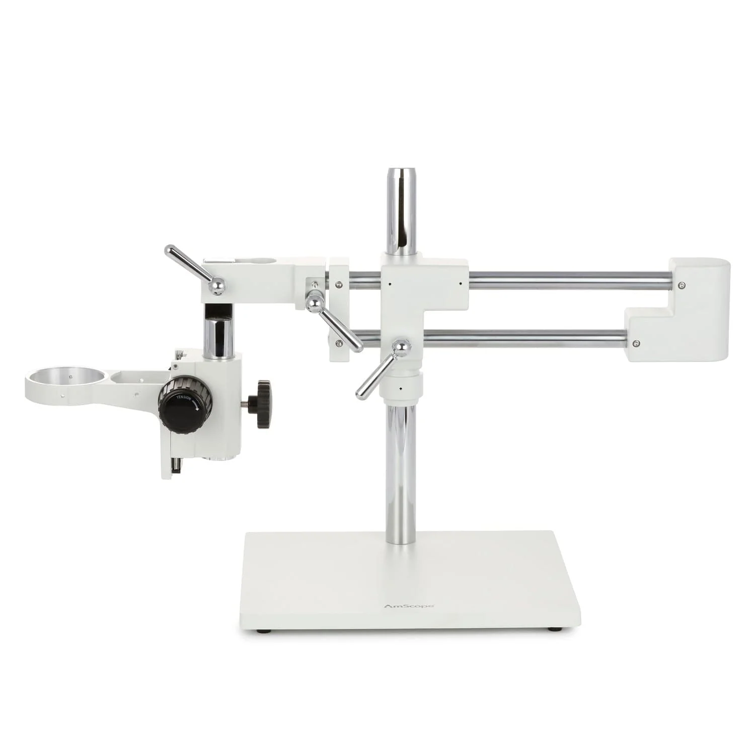 AmScope DAW2 White Double Arm Boom Stand for Stereo Microscopes - Steel Arms, 76mm Focus Block - Image 5