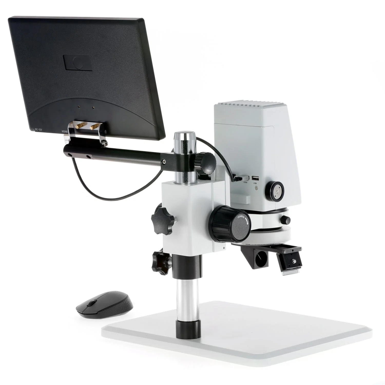 AmScope DM750 Series Zoom Tabletop Video Inspection Digital Microscope System 0.7X-5X Magnification on Pillar Stand with 11.6" Monitor + 3D Rotary Viewer - Image 3
