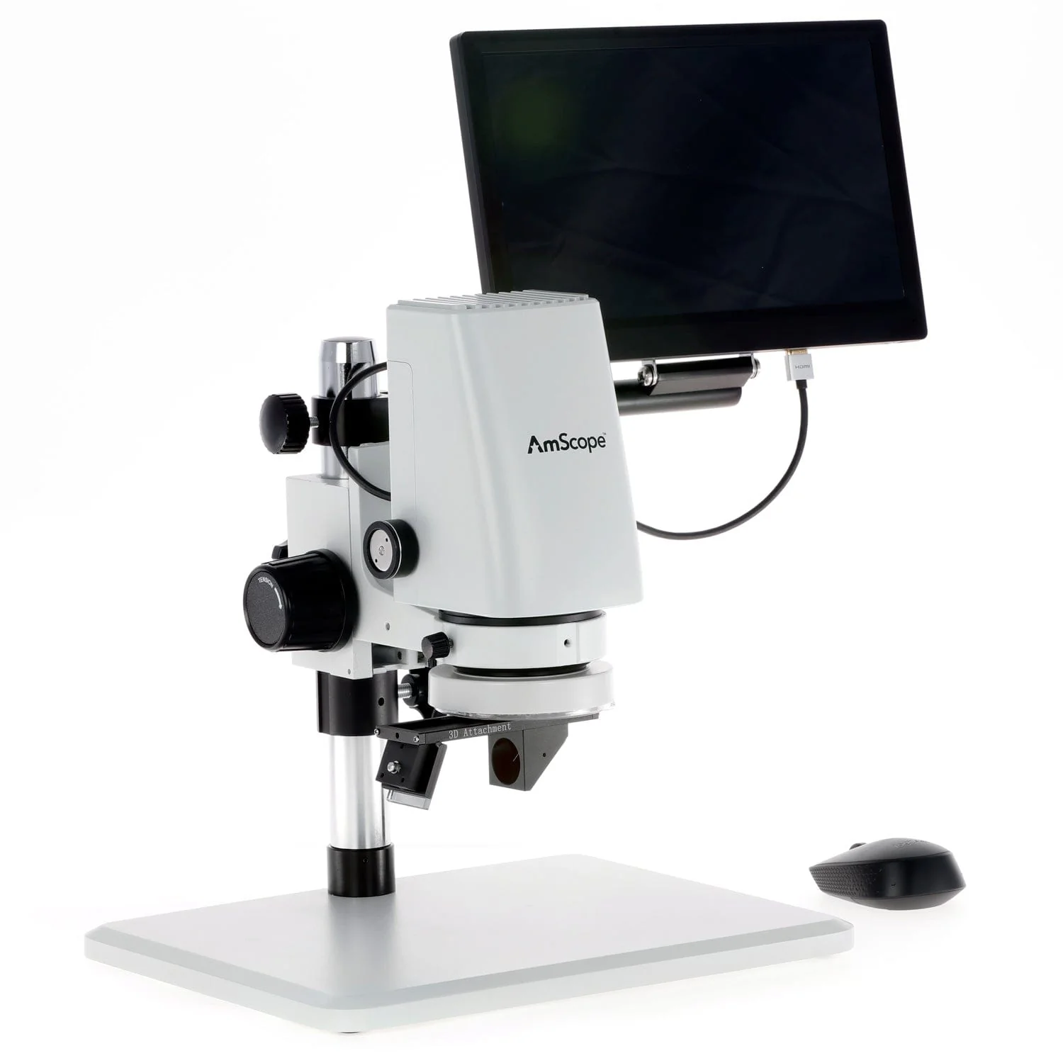 AmScope DM750 Series Zoom Tabletop Video Inspection Digital Microscope System 0.7X-5X Magnification on Pillar Stand with 11.6" Monitor + 3D Rotary Viewer - Image 6