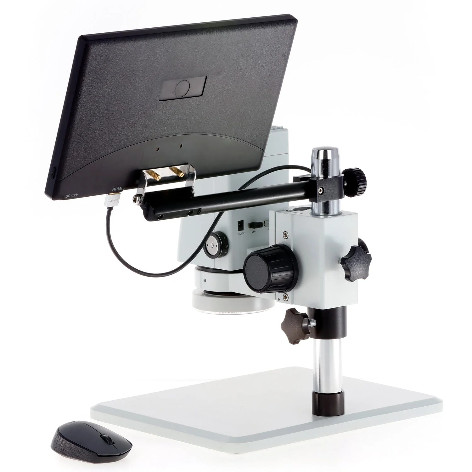 AmScope DM750 Series Zoom Tabletop Video Inspection Digital Microscope System 0.7X-5X Magnification on Pillar Stand with 11.6" Monitor - Image 4