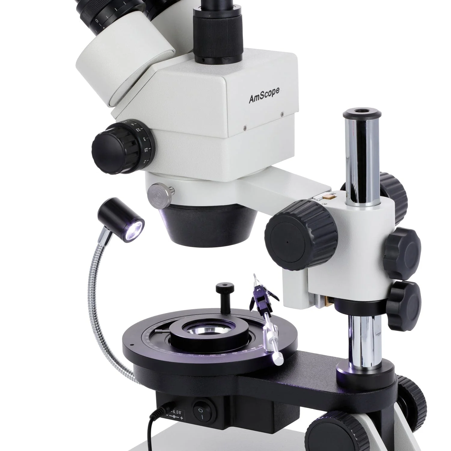 AmScope GE300 Series Cordless LED Jewel Gem Zoom Trinocular Stereo Microscope 3.5X-45X Magnification on Pillar Stand with Darkfield Stage - Image 2