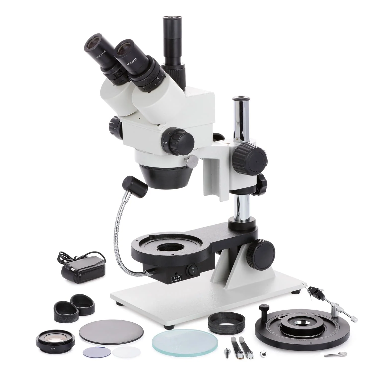 AmScope GE300 Series Cordless LED Jewel Gem Zoom Trinocular Stereo Microscope 3.5X-45X Magnification on Pillar Stand with Darkfield Stage - Image 6