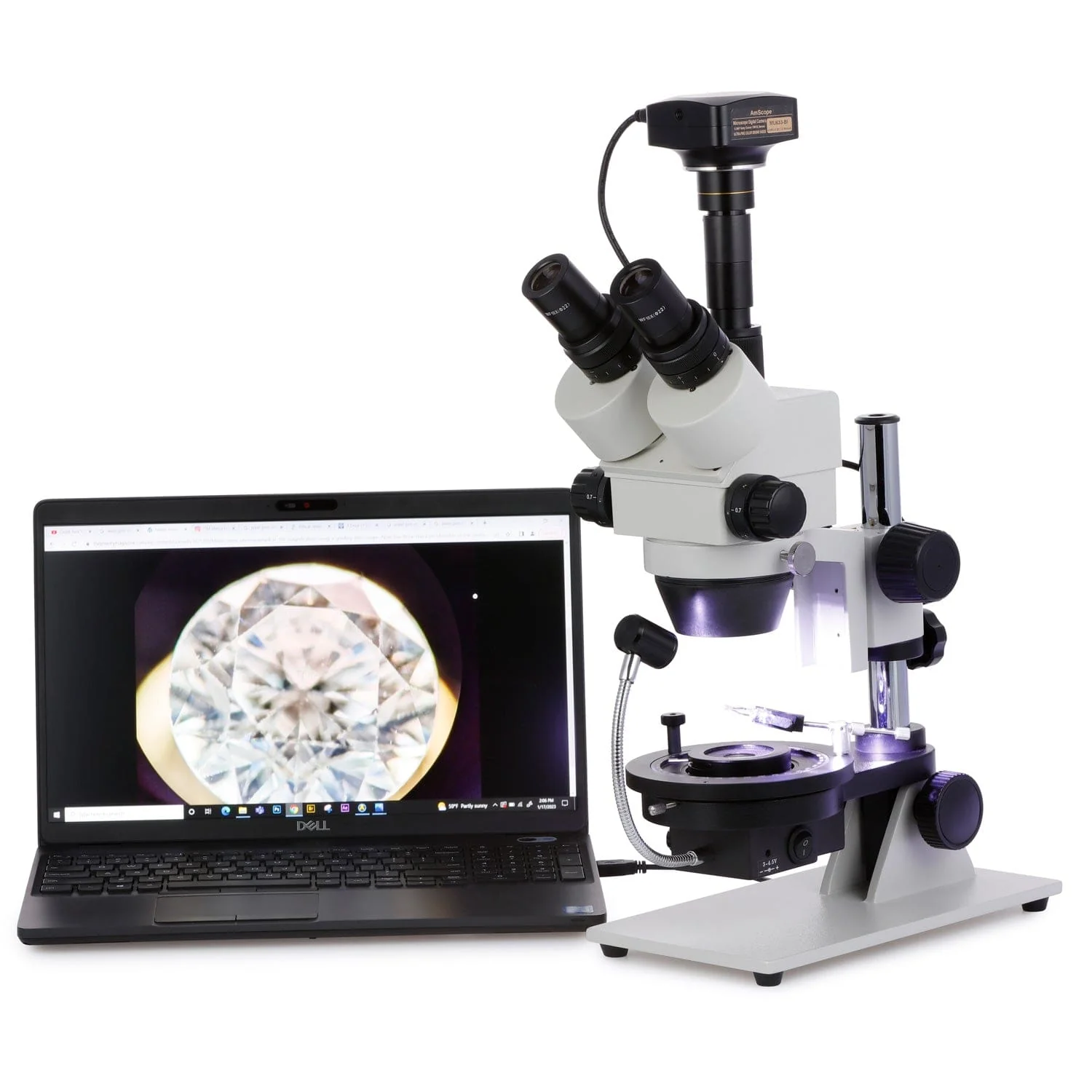 AmScope GE300 Series Cordless LED Jewel Gem Zoom Trinocular Stereo Microscope 3.5X-45X Magnification on Pillar Stand with Darkfield Stage - Image 7