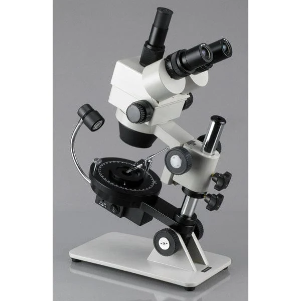 AmScope GE300 Series Cordless LED Jewel Gem Zoom Trinocular Stereo Microscope 7X-90X Magnification on Pillar Stand with Darkfield Stage - Image 3