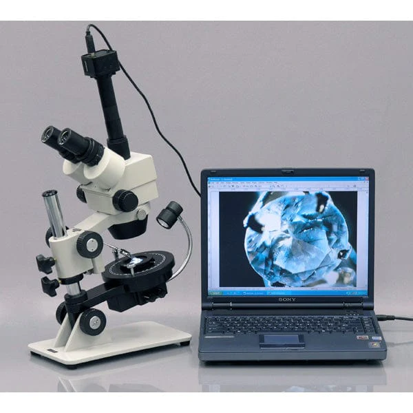 AmScope GE300 Series Cordless LED Jewel Gem Zoom Trinocular Stereo Microscope 7X-90X Magnification on Pillar Stand with Darkfield Stage - Image 4