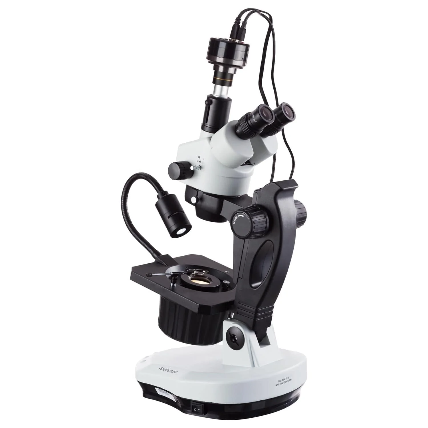 AmScope GM400 Series Advanced Jewel Gem Zoom Trinocular Stereo Microscope 7X-45X Magnification on Track Stand with LED Top-light and 1080p HDMI Camera