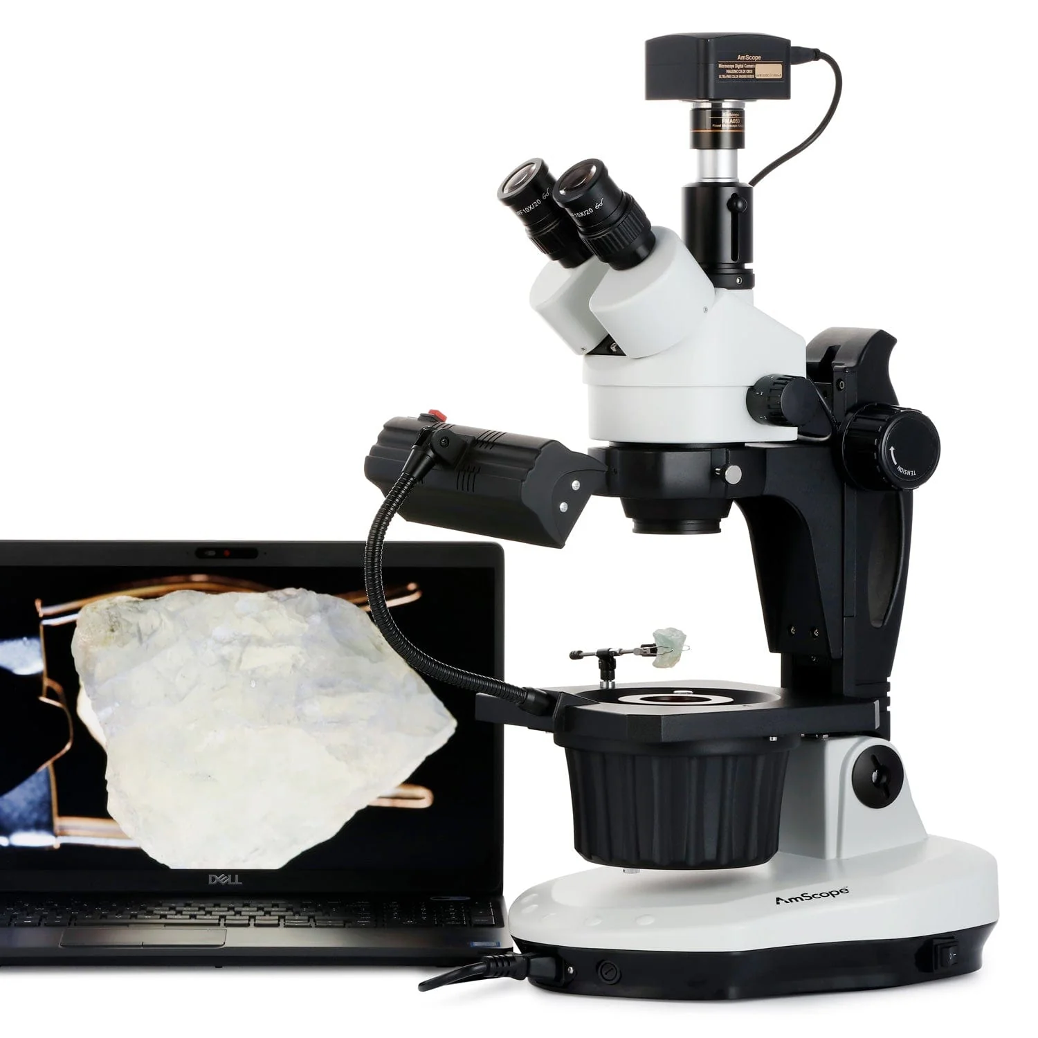 AmScope GM400 Series Advanced Jewel Gem Zoom Trinocular Stereo Microscope 3.5X-90X Magnification on Track Stand - Image 3