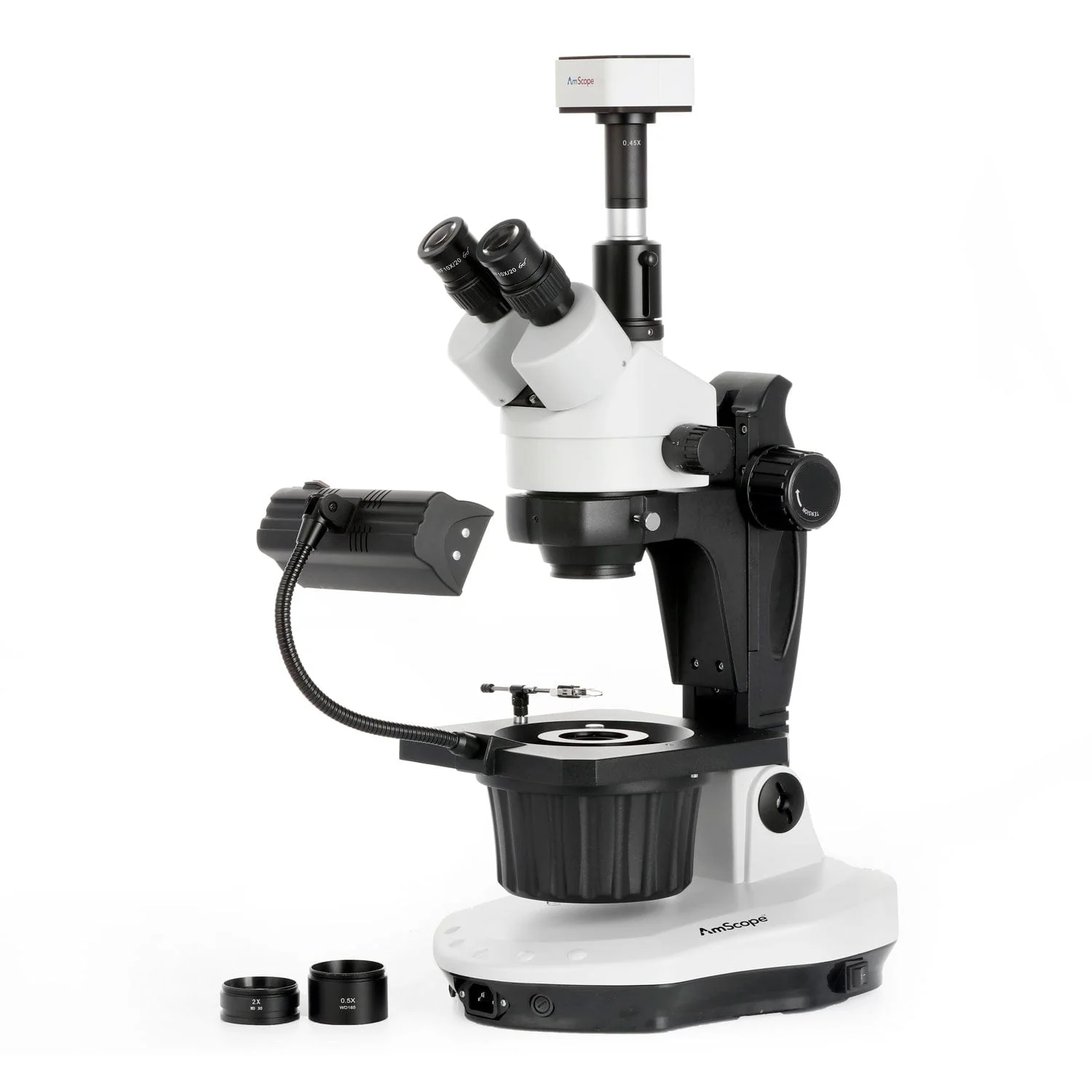 AmScope GM400 Series Advanced Jewel Gem Zoom Trinocular Stereo Microscope 3.5X-90X Magnification on Track Stand - Image 4