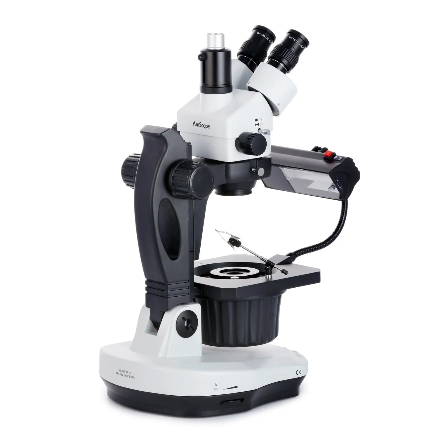 AmScope GM400 Series Advanced Jewel Gem Zoom Trinocular Stereo Microscope 3.5X-90X Magnification on Track Stand - Image 6