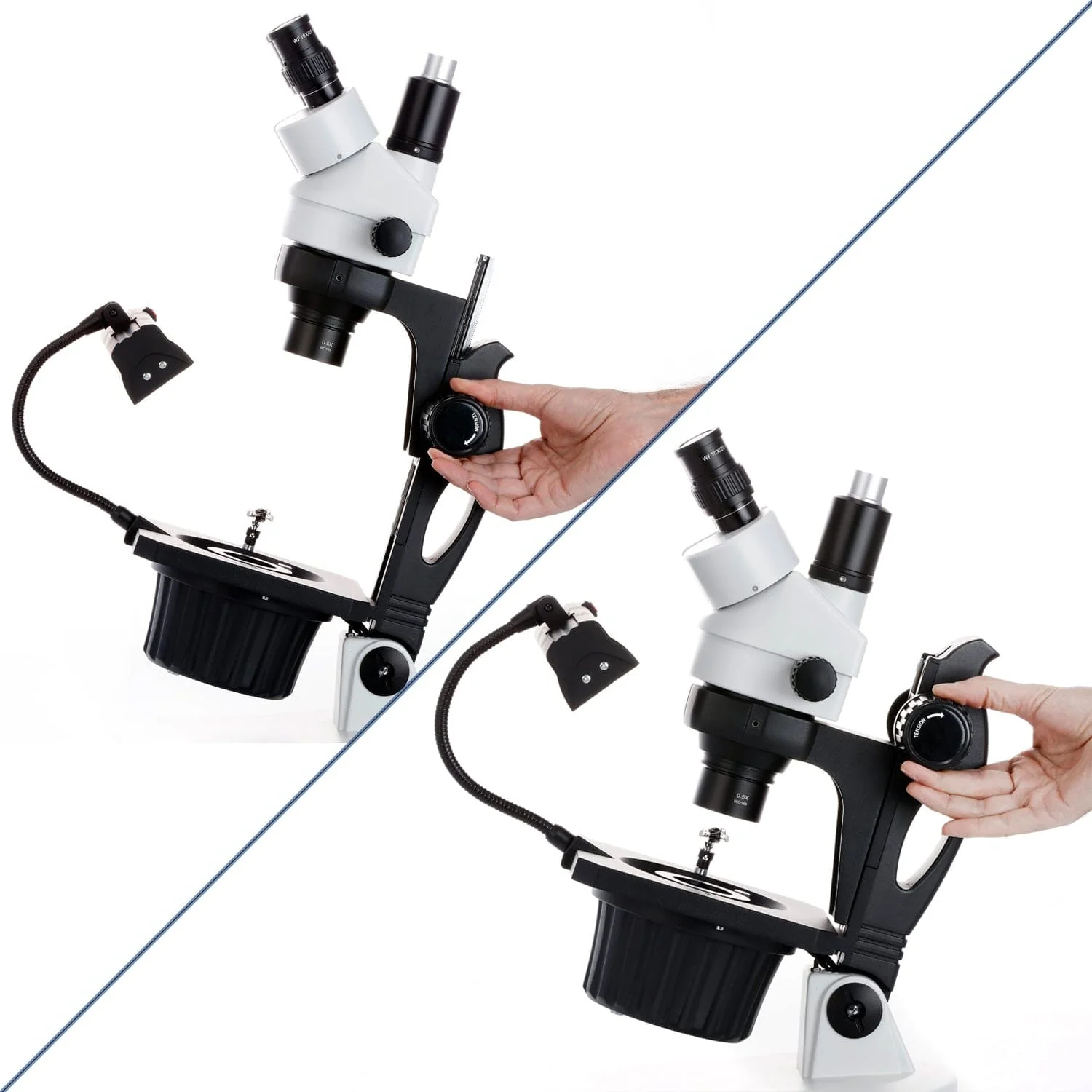 AmScope GM400 Series Advanced Jewel Gem Zoom Trinocular Stereo Microscope 3.5X-90X Magnification on Track Stand - Image 7