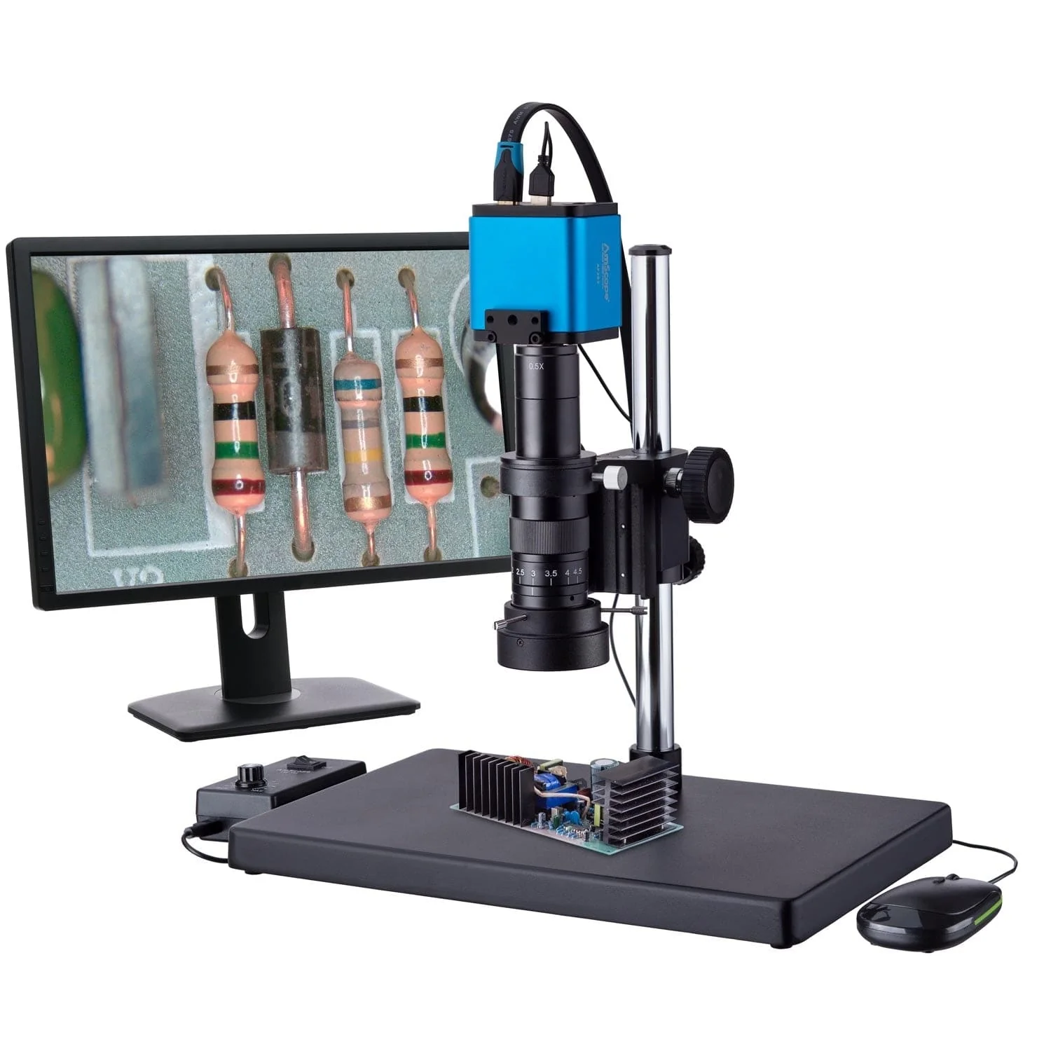AmScope H600 Series Zoom-magnification Industrial Inspection Monocular Stero Microscope 0.7X-4.5X Magnification on Pillar Stand with C-mount - Image 4