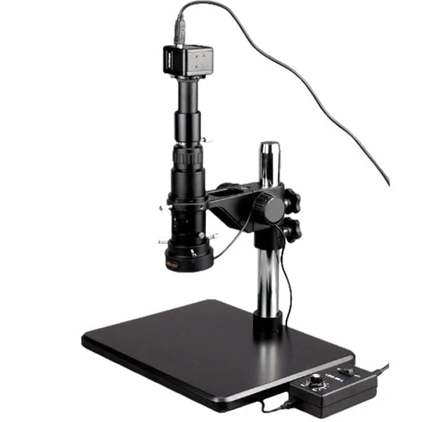 AmScope H800 Series Zoom Digital Inspection Monocular Stereo Microscope 0.7X-5X Magnification on Pillar Stand with 1.3MP USB 2.0 C-mount Camera and Ring Light