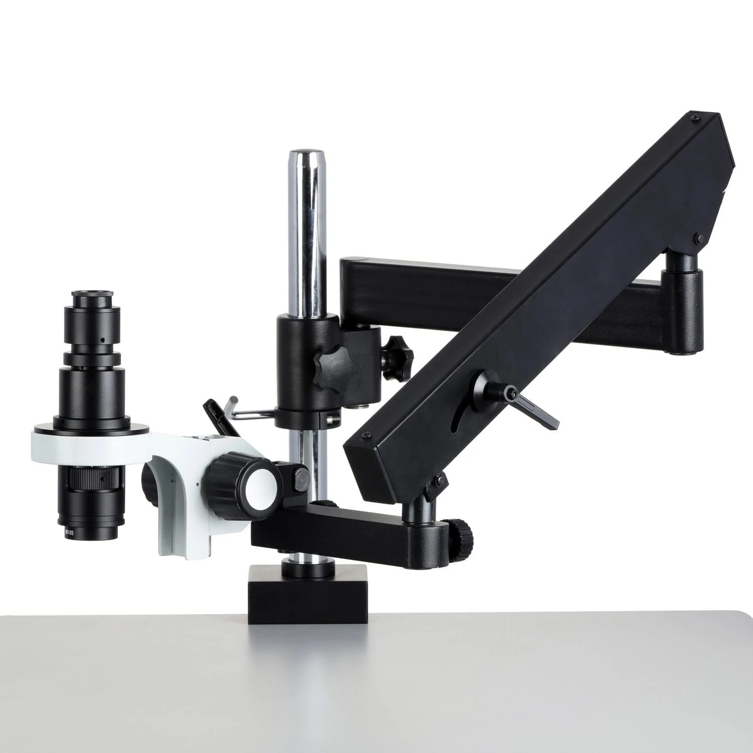 AmScope H800 Series Zoom Digital Inspection Monocular Stereo Microscope 0.7X-5X Magnification on Articulating Arm with Pillar