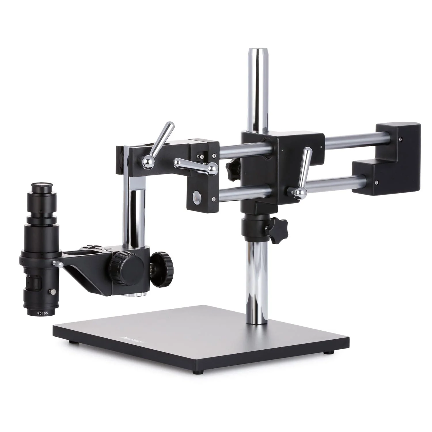 AmScope H800 Series Zoom Digital Inspection Monocular Stereo Microscope 0.7X-5X Magnification on Double-Arm Boom-Stand