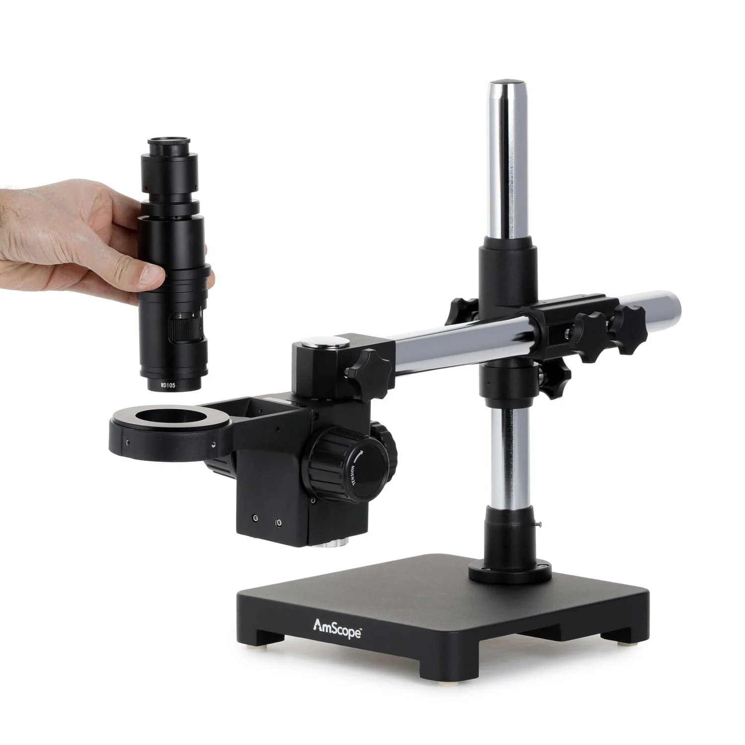 AmScope H800 Series Zoom Inspection Monocular Stereo Microscope 0.7X-5X Magnification on Single-Arm Boom-Stand - Image 2