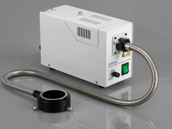 AmScope 150W Fiber Optic Microscope Illuminator with Ring Dual and Single Gooseneck Lights - Image 2