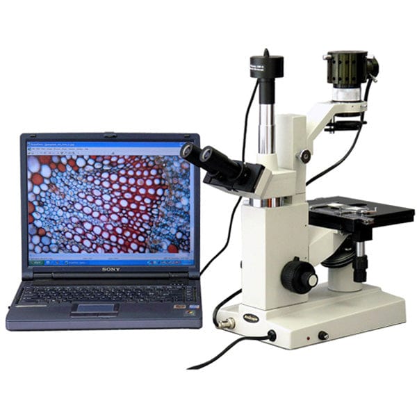 AmScope IN200 Series Inverted Tissue Culture Trinocular Compound Microscope 40X-640X Magnification with USB Camera
