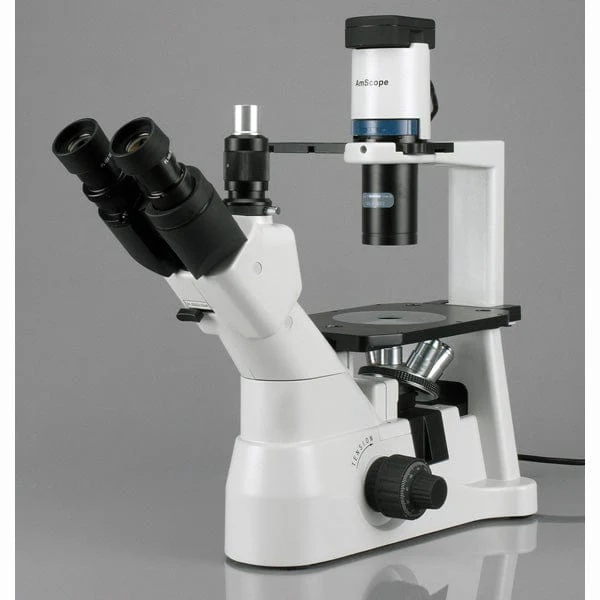 AmScope IN400 Series Inverted Infinity-Corrected Brightfield and Phase-Contrast Biological Trinocular Compound Microscope 40X-600X Magnification with 30W Halogen, Quintuple Head - Image 3