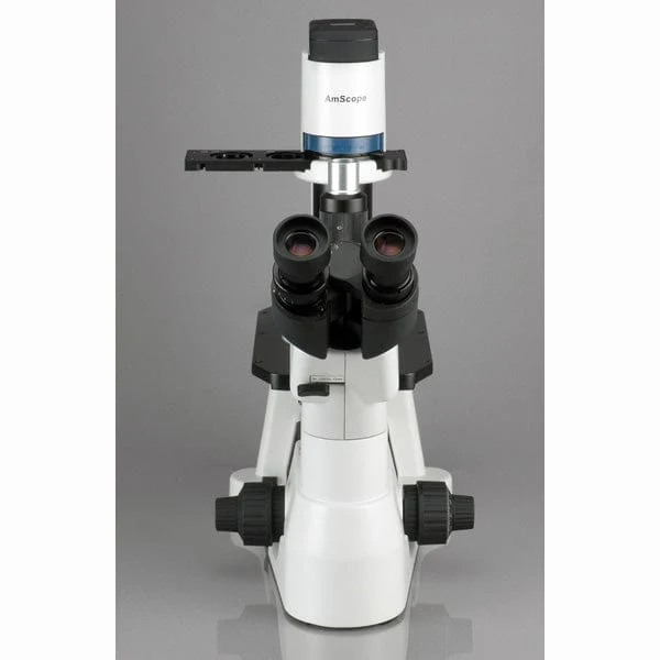 AmScope IN400 Series Inverted Infinity-Corrected Brightfield and Phase-Contrast Biological Trinocular Compound Microscope 40X-600X Magnification with 30W Halogen, Quintuple Head - Image 4