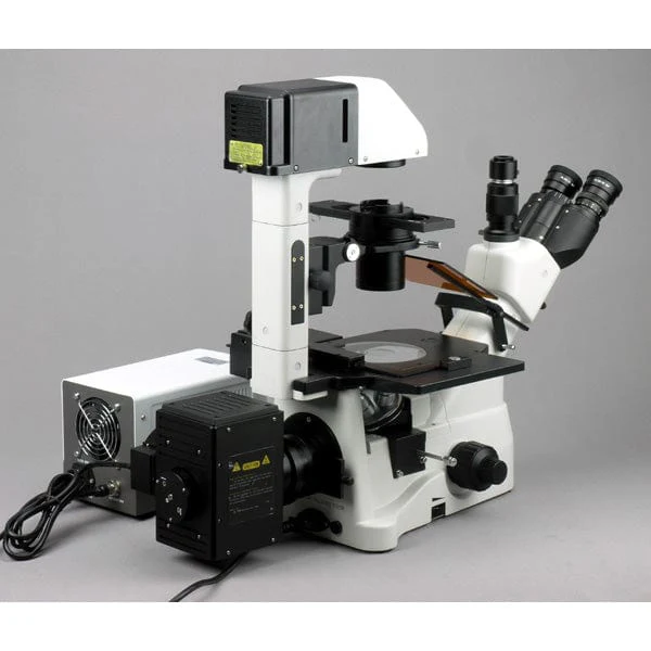 AmScope IN480 Series Inverted Infinity-corrected Phase-contrast Fluorescence Trinocular Compound Microscope 40X-900X Magnification with Koehler Illumination and 5MP CCD Camera - Image 3