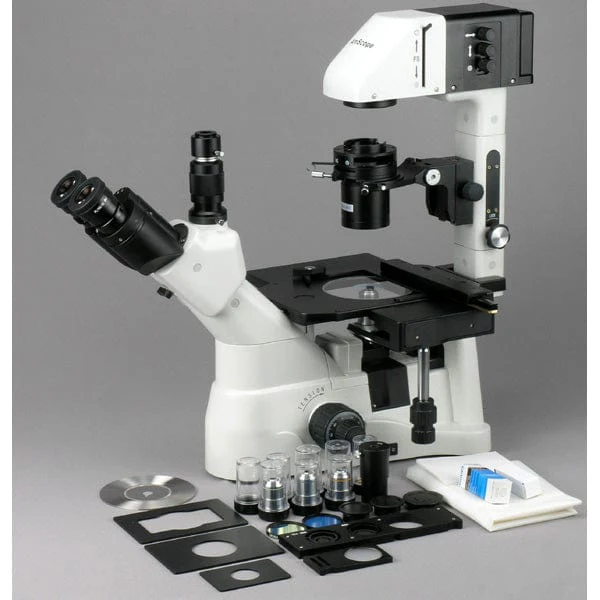 AmScope IN480 Series Inverted Infinity-corrected Phase-contrast Trinocular Compound Microscope 40X-1500X Magnification with Koehler Illumination and 11.6" 60fps Real-time Imaging system - Image 7